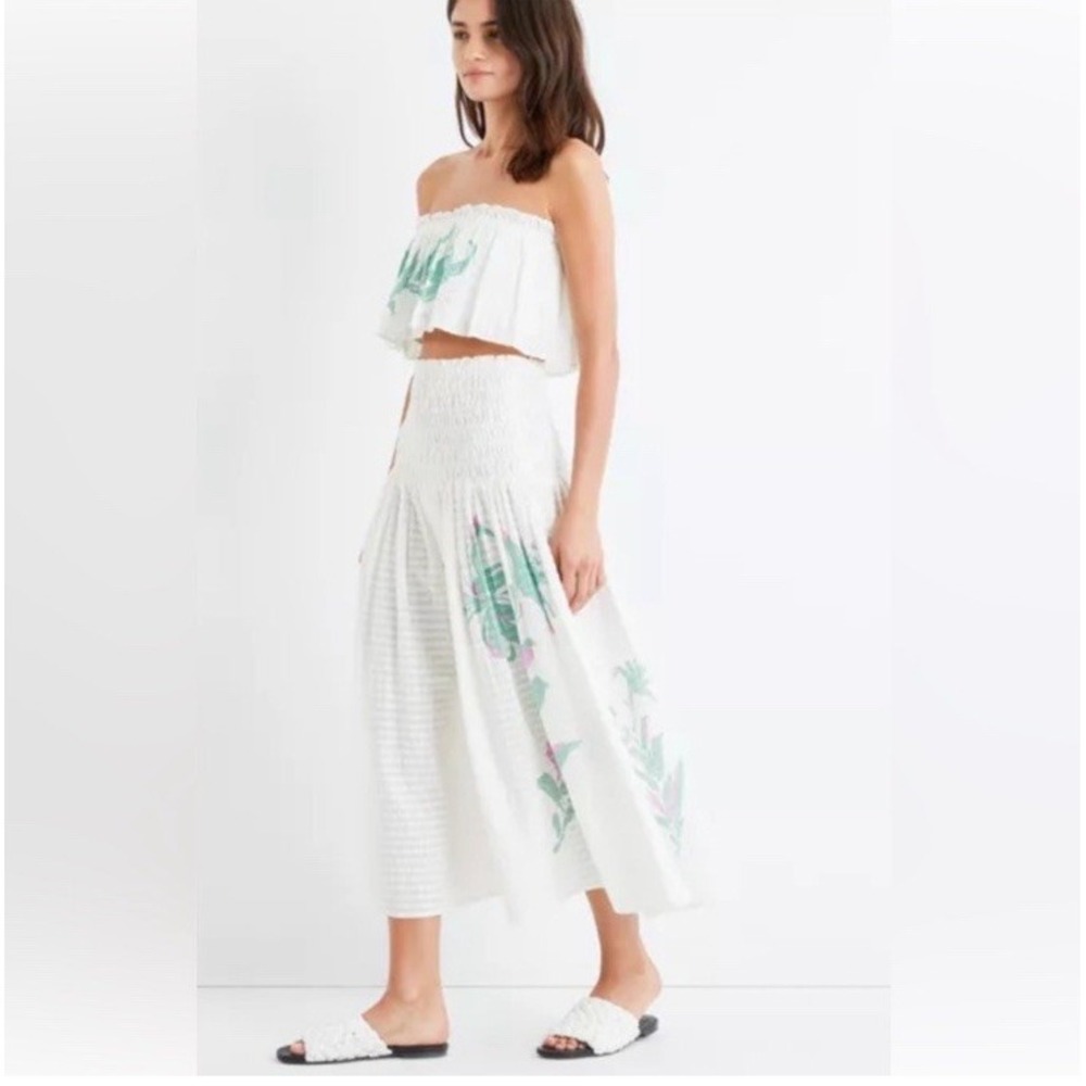 Tanya Taylor Lyla Midi Skirt Women's Lily Shadow Floral Smocked Waist - Small